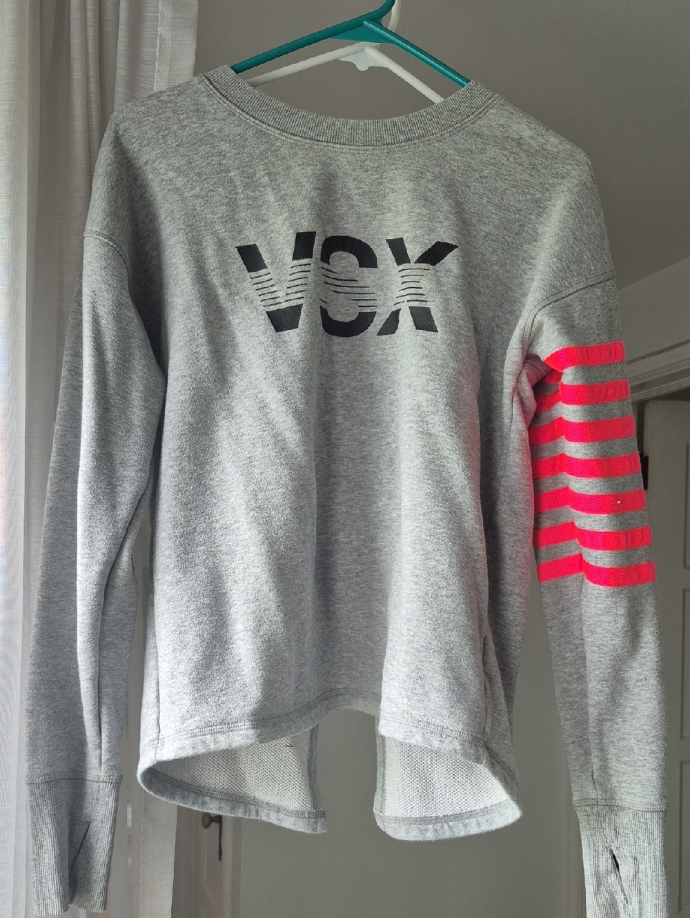 VSX Women's Gray Crewneck Sweatshirt with Pink Sleeve Stripes